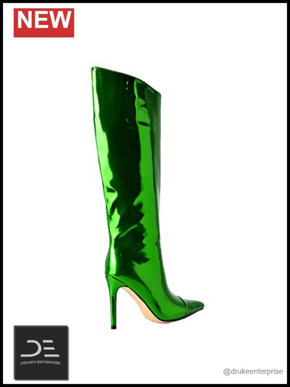 Wide Calf Knee High Boots Women Stiletto Heel Metallic Leather Zipper - Picture 4 of 6
